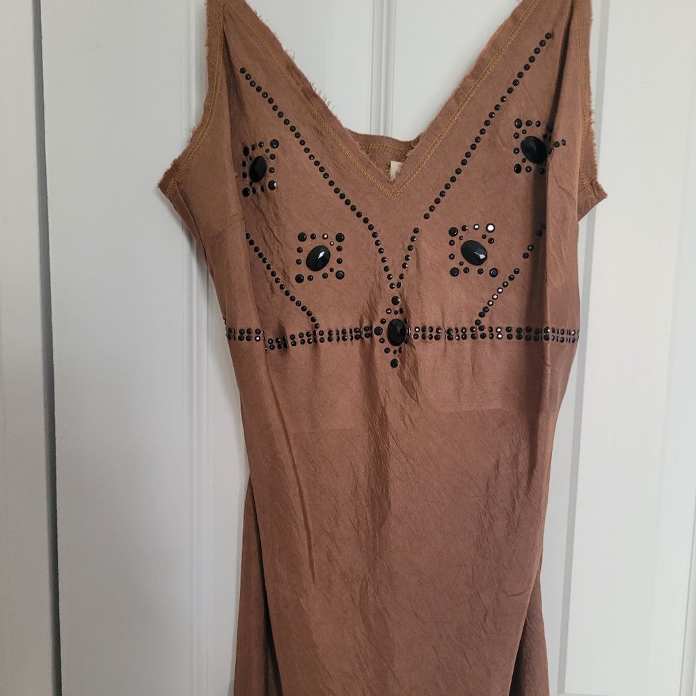 Beaded silk tank top